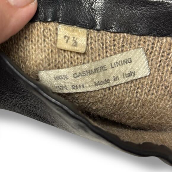 Black Leather Cashmere Lined Gloves Size 7.5 - Picture 3 of 3